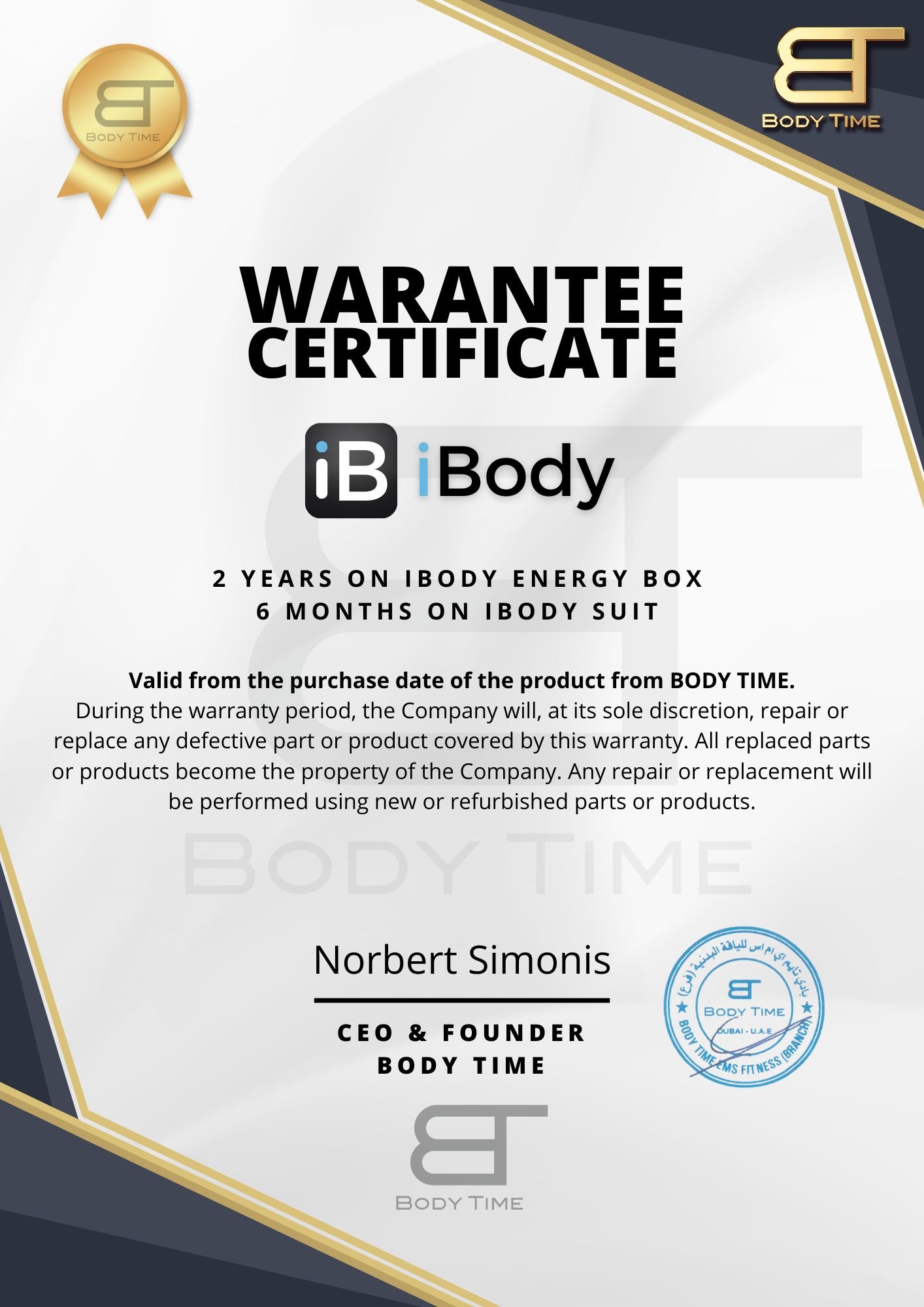 Warantee Certificate iBody