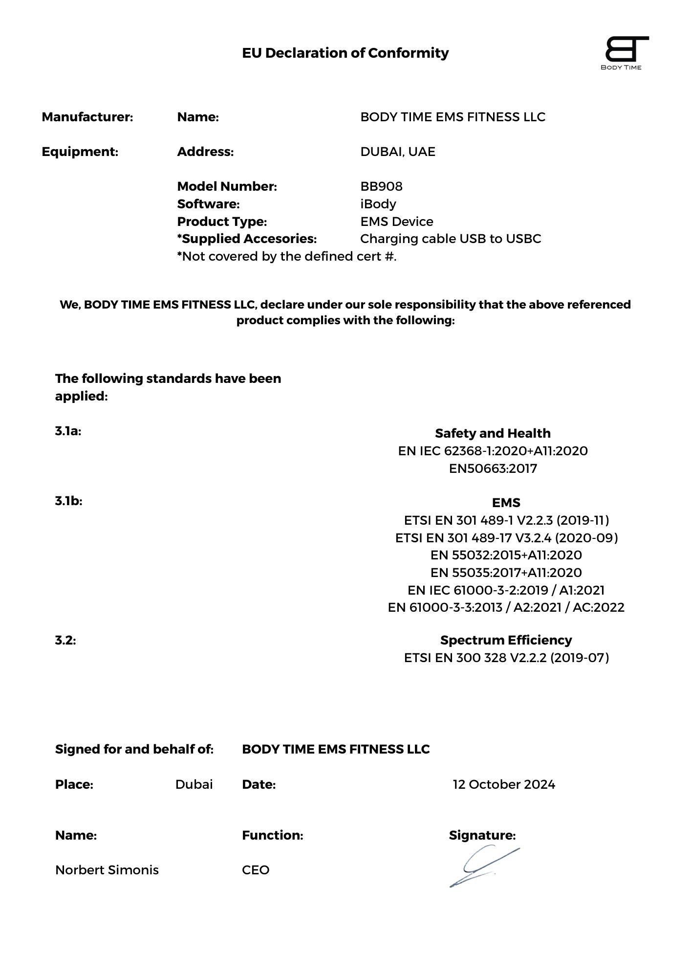 EU Declaration of Conformity CE Certificate